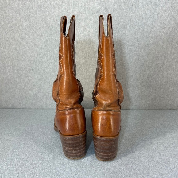 FRYE Sabrina Floral Inlay Campus Boots Brown Leather Western Womens Size 8B Vntg - Picture 9 of 16